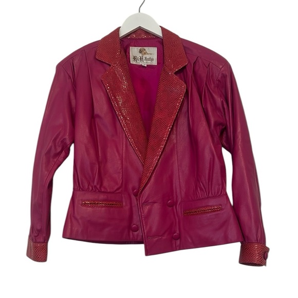 H&H Leather Vintage Pink and Red Jacket, Size 10 - Picture 1 of 13